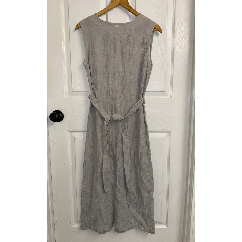 Faherty Dream Costa Cotton Dress Gray Gauzy Midi Sleeveless Coastal Beach SZ S